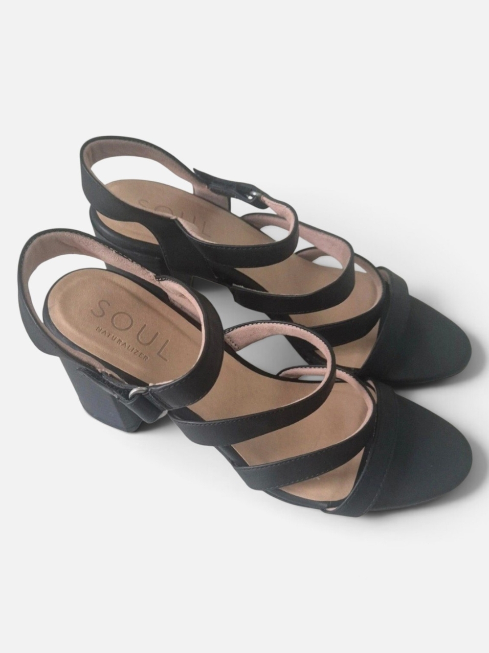 SOUL Naturalizer Black Strappy Block Heel Sandals 10 M
